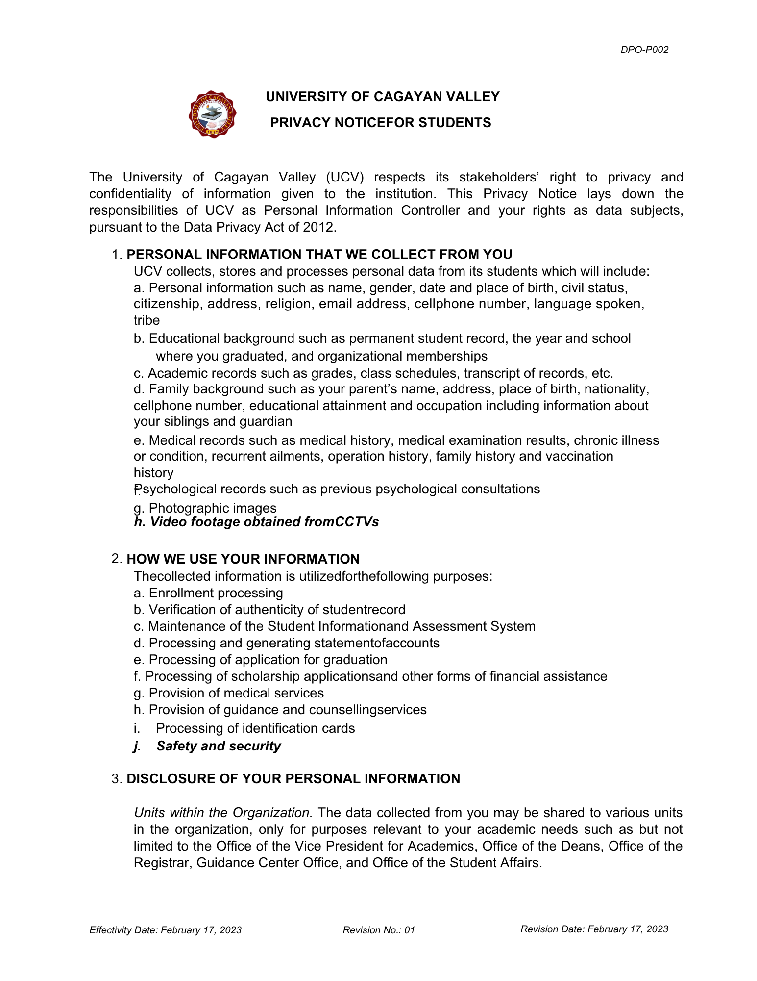 Privacy Notice Page 1